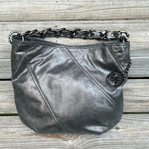 Michael Kors Collette Purse Gunmetal Metallic Shoulder Bag New